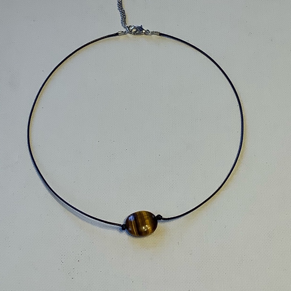 Tigers eye choker necklace Handmade crystal necklace with oval gemstone bead